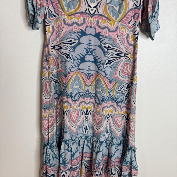 Etro ladies floral print boho butterfly keyhole midi silk dress size 44 us 10 - Picture 5 of 15